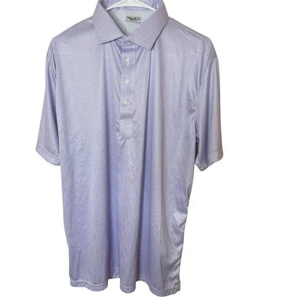 NWOT Collars & Co. Lavender Houndstooth Semi-Spread Collar Relaxed Polo Large - Picture 2 of 6